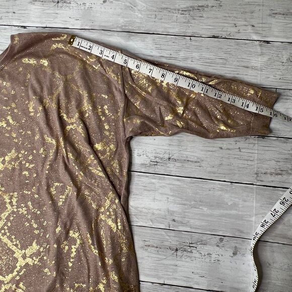 Roz & Ali round neck top 3/4 sleeves beige and gold 1X - Picture 5 of 7